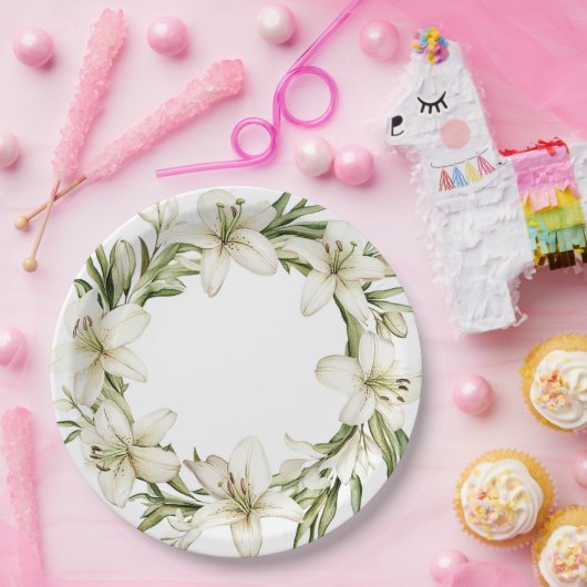 Assiettes En Carton Lys de Pâques blancs (Fête)