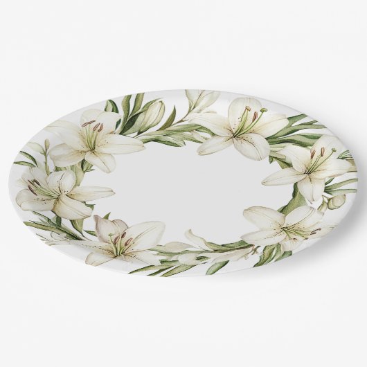 Assiettes En Carton Lys de Pâques blancs (Angle)