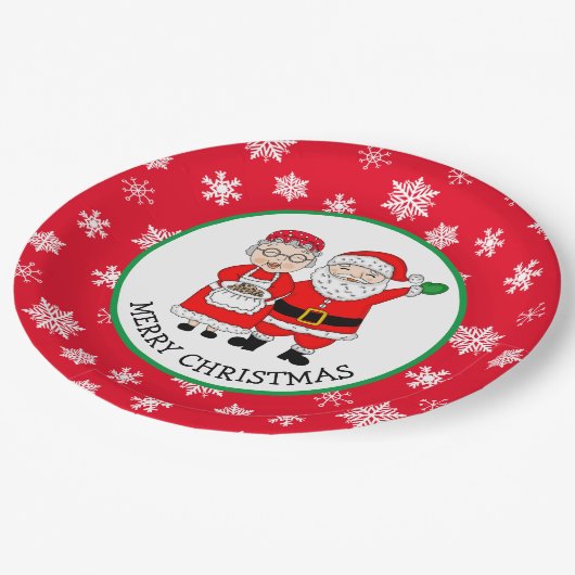Assiettes En Carton M. et Mme Claus, Père Noël Joyeux Noël (Angle)