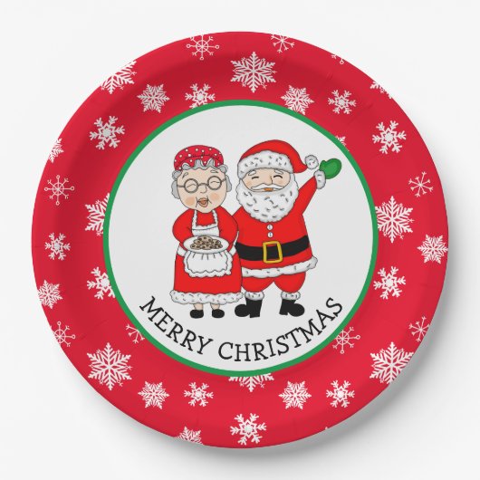 Assiettes En Carton M. et Mme Claus, Père Noël Joyeux Noël (Devant)