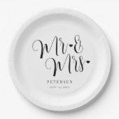 Assiettes En Carton M. et Mme élégante écriture simple mariage (Devant)