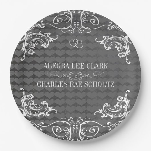 Assiettes En Carton M. et Mme Heart Motif Chalkboard Style (Devant)