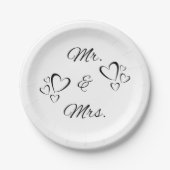 Assiettes En Carton M. et Mme Modern Script Mariage blanc (Devant)