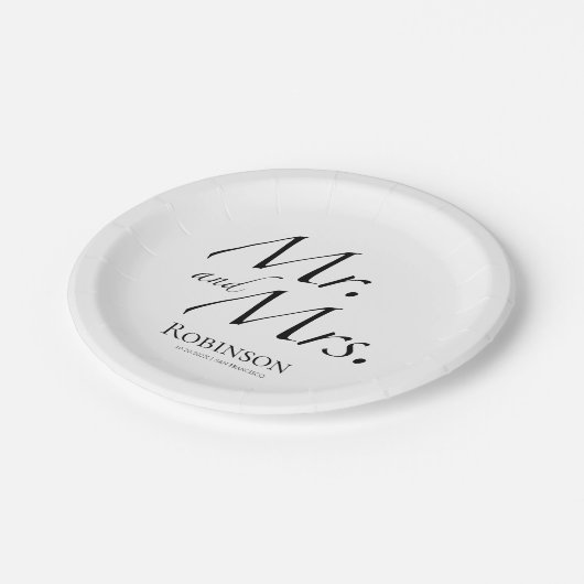 Assiettes En Carton M. et Mme Script modernes | Mariage noir et blanc (Angle)