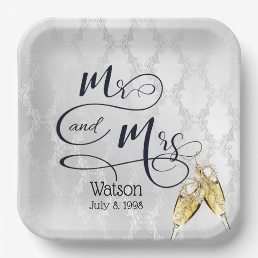 Assiettes En Carton M. & Mme Anniversaire Toast Champagne (Recto)