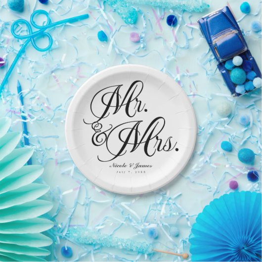 Assiettes En Carton M. & Mme Black White Mariage Engagement Party (Fête)