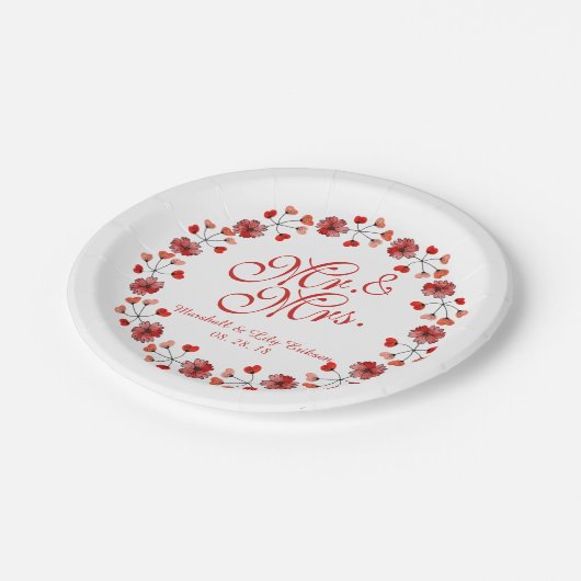 Assiettes En Carton M. & Mme Elegant Floral Mariage Plaque papier (Angle)