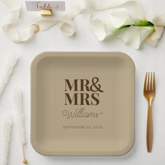 Assiettes En Carton M. & Mme Minimal Simple Moderne jetable (Mariage)