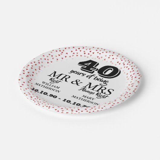 Assiettes En Carton M. Mme Right d'anniversaire de rubis quarantième (Angle)