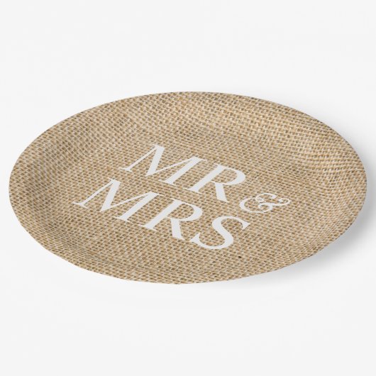 Assiettes En Carton M. & Mme Rustic Burlap Mariage Simple (Angle)