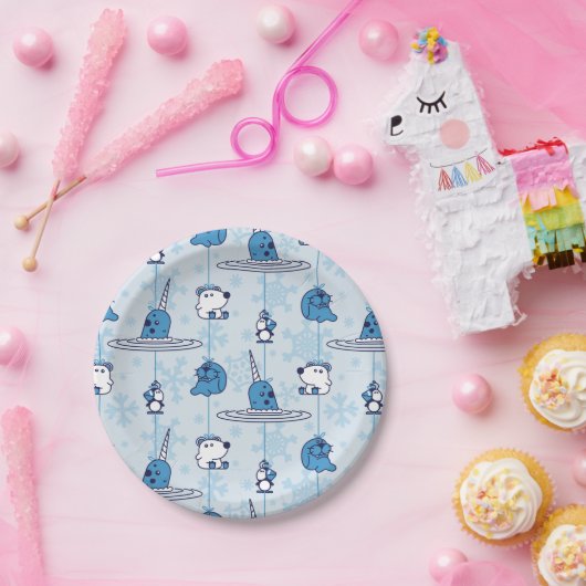 Assiettes En Carton M. Narwhal Blue Snowflake Motif (Fête)