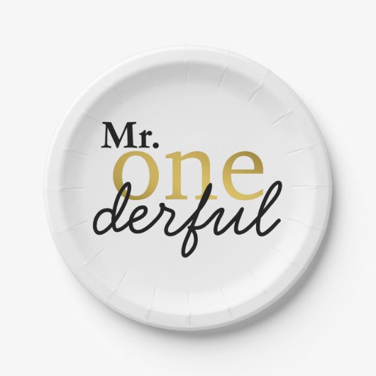 Assiettes En Carton M. Onederful Black and Gold Party Plaques (Devant)