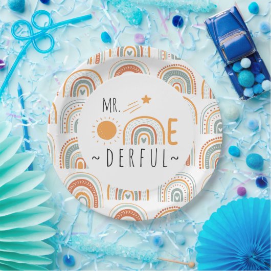 Assiettes En Carton M. Onederful Boho Arc-en-ciel Premier anniversaire (Fête)