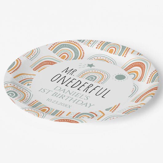 Assiettes En Carton M. Onederful Boho Arc-en-ciel Premier anniversaire (Angle)