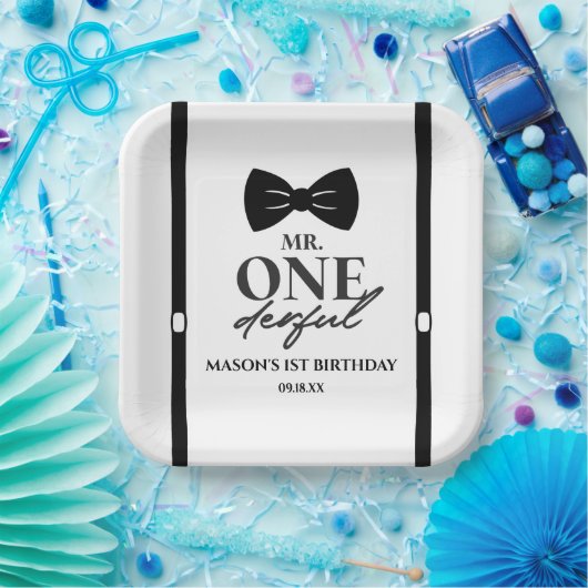 Assiettes En Carton M. ONEderful Bowtie Première fête d'anniversaire (Fête)
