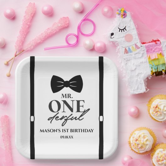 Assiettes En Carton M. ONEderful Bowtie Première fête d'anniversaire (Fête)