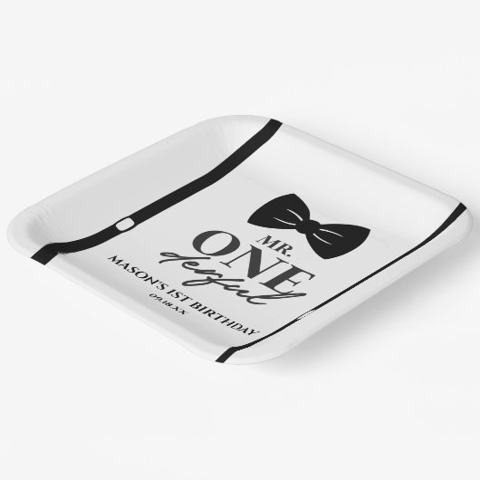 Assiettes En Carton M. ONEderful Bowtie Première fête d'anniversaire (Angulaire)