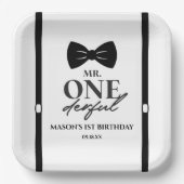 Assiettes En Carton M. ONEderful Bowtie Première fête d'anniversaire (Recto)