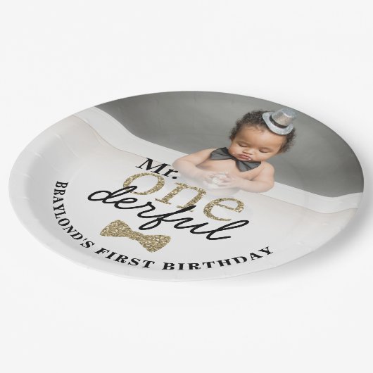 Assiettes En Carton M. Onederful Gold Birthday (Angle)