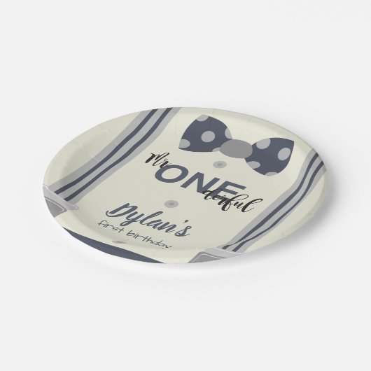 Assiettes En Carton M. Onederful marine et gray bow cravate (Angle)