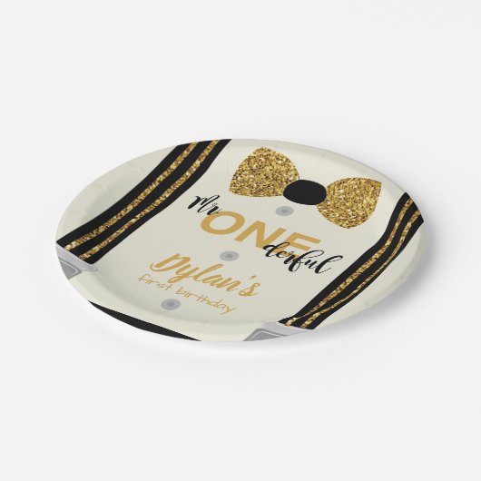 Assiettes En Carton M. Onederful noir et or arc cravate (Angle)