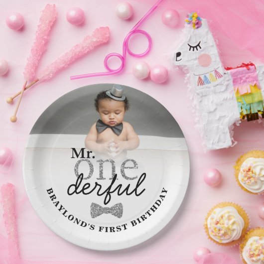 Assiettes En Carton M. Onederful Silver Plaques de papier d'anniversai (Fête)