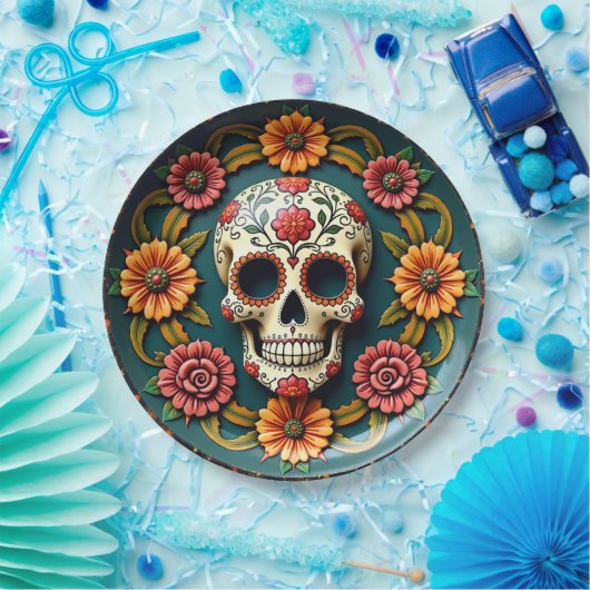 Assiettes En Carton 💀 M'🎉 Turquoise No Lies, Día de los Muertos (Fête)