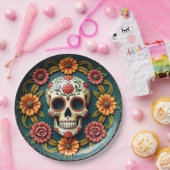 Assiettes En Carton 💀 M'🎉 Turquoise No Lies, Día de los Muertos (Fête)
