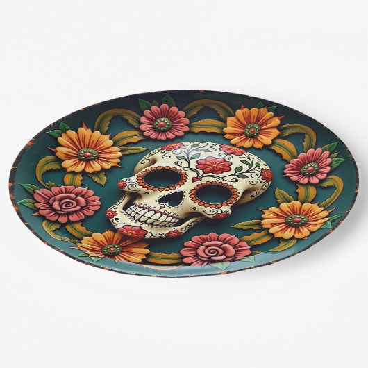 Assiettes En Carton 💀 M'🎉 Turquoise No Lies, Día de los Muertos (Angle)