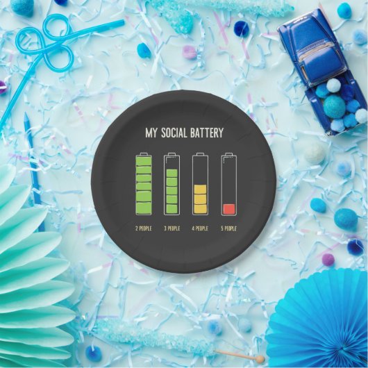 Assiettes En Carton Ma batterie sociale introvertit l'Humour social (Fête)