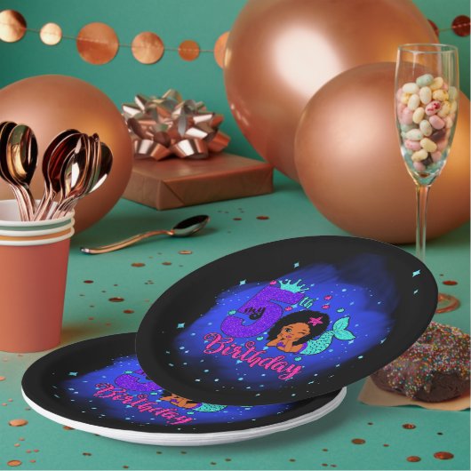 Assiettes En Carton Ma sirène du 5e anniversaire (Multi)