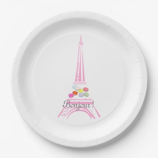 Assiettes En Carton Macaron français de Paris Tour Eiffel (Devant)