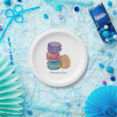 Assiettes En Carton Macarons Arc-En-Ciel Mignons En Plaque Papier Aqua (Fête)