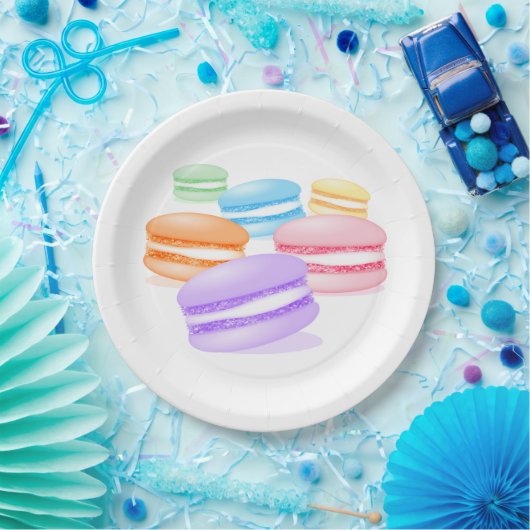 Assiettes En Carton macarons arc-en-ciel pastel (Fête)