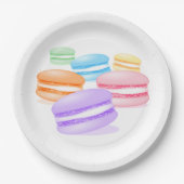 Assiettes En Carton macarons arc-en-ciel pastel (Devant)