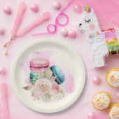 Assiettes En Carton Macarons et fleurs colorés Aquarelle (Fête)