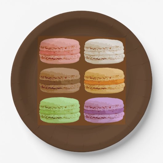 Assiettes En Carton Macarons français, Pastels multicolores en céramiq (Devant)