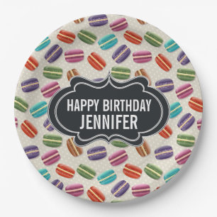 Assiettes En Carton Macarons Motifs parisiens colorés Anniversaire
