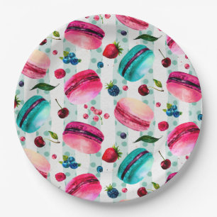 Assiettes En Carton Macarons Pâtisserie Française Aux Berries Et Pois