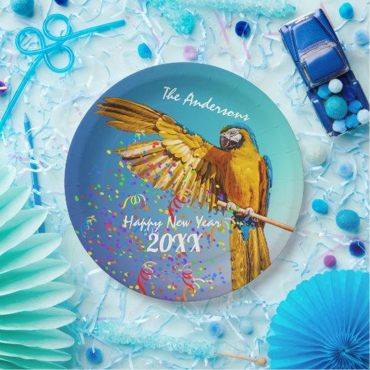 Assiettes En Carton Macaw bleu et jaune lance Confetti (Fête)