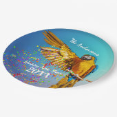 Assiettes En Carton Macaw bleu et jaune lance Confetti (Angle)