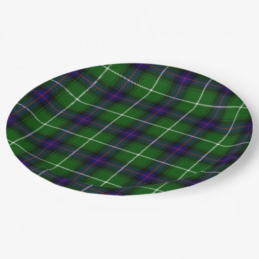 Assiettes En Carton MacDonald tartan bleu vert plaid (Angle)