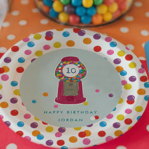 Assiettes En Carton Machine à gumball rose bonbons Bubble gomme Annive