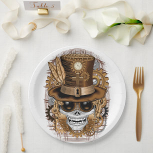 Assiettes En Carton Machine rétro Voodoo à vapeur crâne