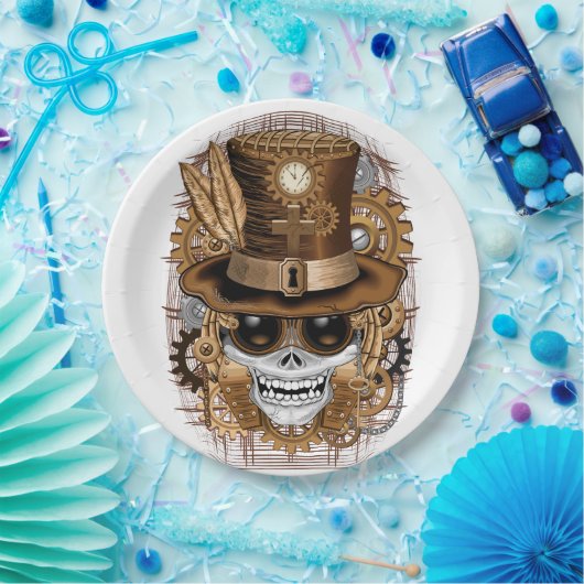 Assiettes En Carton Machine rétro Voodoo à vapeur crâne (Fête)