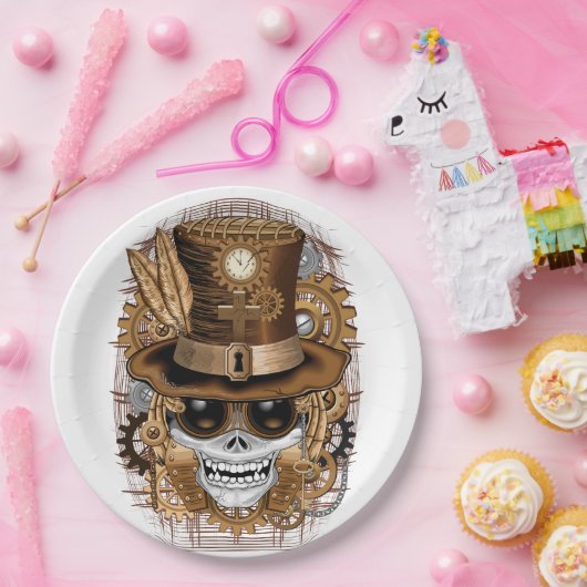 Assiettes En Carton Machine rétro Voodoo à vapeur crâne (Fête)