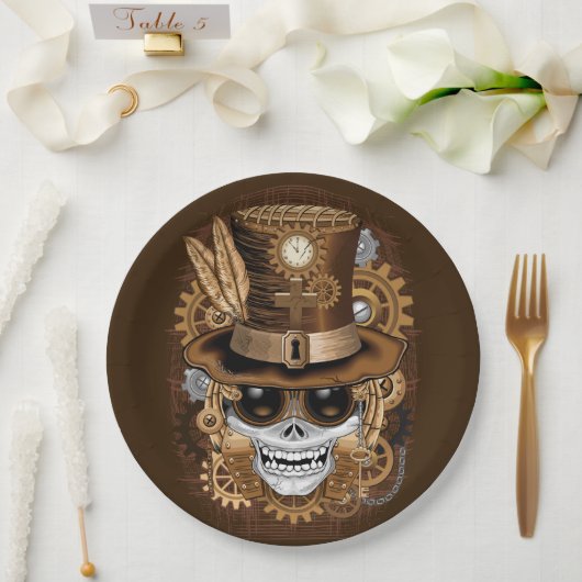 Assiettes En Carton Machine rétro Voodoo à vapeur crâne (Mariage)