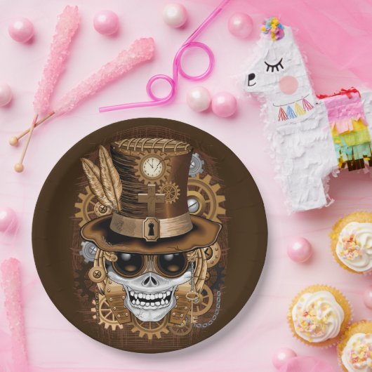 Assiettes En Carton Machine rétro Voodoo à vapeur crâne (Fête)