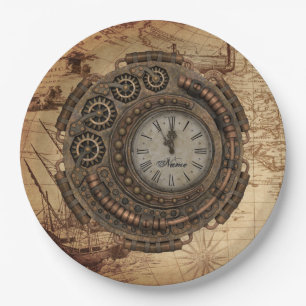 Assiettes En Carton Machines à horloge industrielle Steampunk Carte V