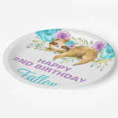 Assiettes En Carton Machines à papier d'anniversaire turquoise et mauv (Angle)